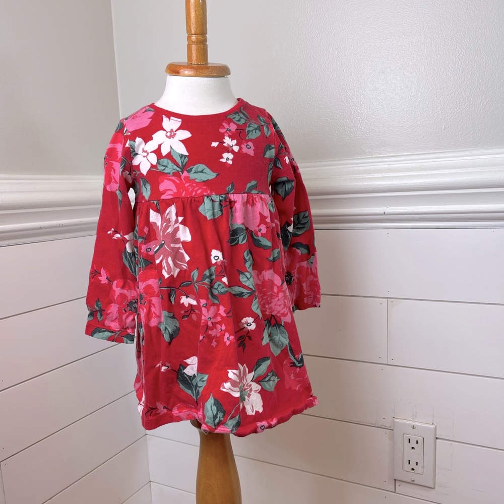 Old Navy Red Floral Print Dress Girls 18-24 months